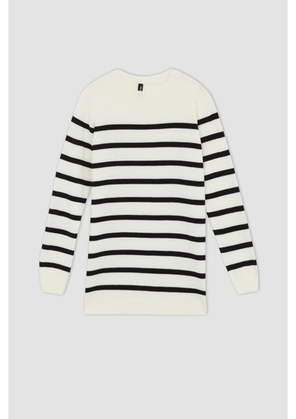 Relax Fit Çizgili Bisiklet Yaka Triko Tunik Kazak S7517AZ22WN