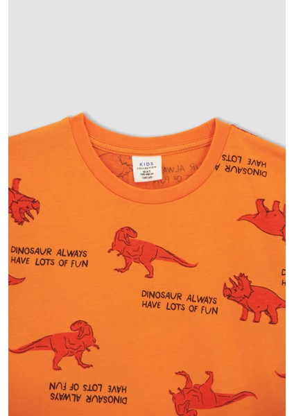 Erkek Çocuk Dinozor Desenli Kısa Kollu Pamuklu Pijama Takım X3653A622SP fırsatları