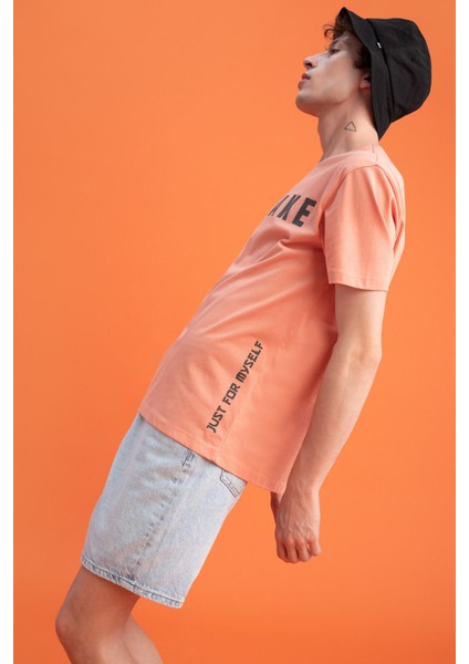 Regular Fit Bisiklet Yaka Baskılı Pamuklu Penye Tişört X4382AZ22SM