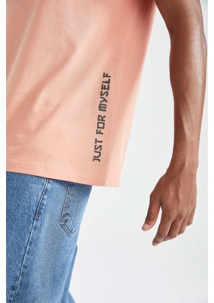 Regular Fit Bisiklet Yaka Baskılı Pamuklu Penye Tişört X4382AZ22SM