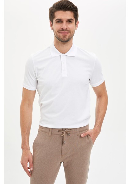 Defacto Regular Fit Polo Yaka Basic Kısa Kollu Beyaz Tişört M7676AZ20SP