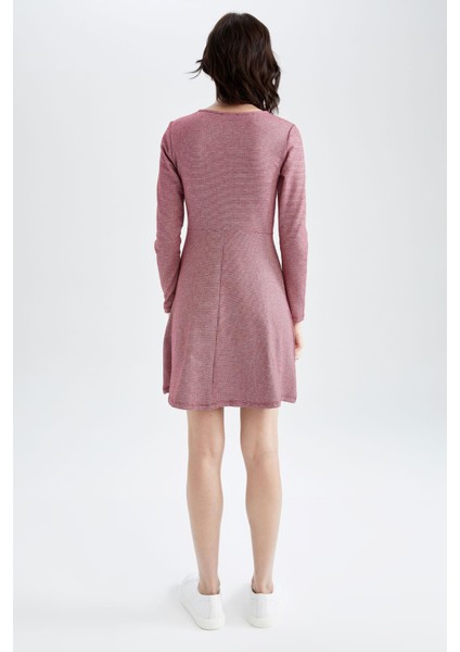 Regular Fit Bisiklet Yaka Kareli Mini Uzun Kollu Elbise N0323AZ20SP