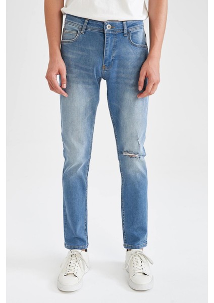 Carlo Skinny Fit Normal Bel Dar Paça Yırtık Detaylı Jean Pantolon U9052AZ21AU