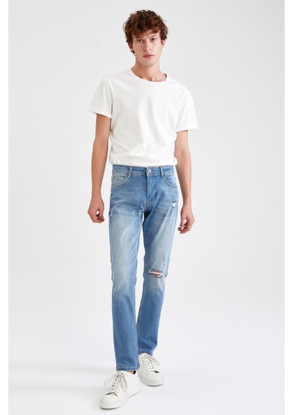Carlo Skinny Fit Normal Bel Dar Paça Yırtık Detaylı Jean Pantolon U9052AZ21AU