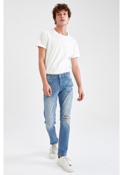 Carlo Skinny Fit Normal Bel Dar Paça Yırtık Detaylı Jean Pantolon U9052AZ21AU