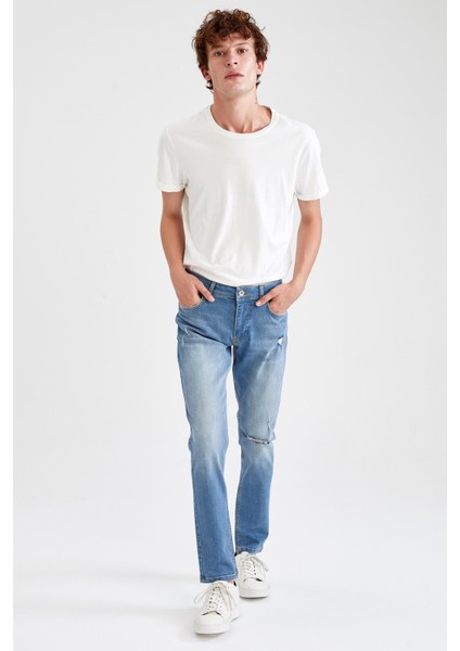 Carlo Skinny Fit Normal Bel Dar Paça Yırtık Detaylı Jean Pantolon U9052AZ21AU