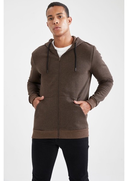Slim Fit Kapüşonlu Fermuarlı Uzun Kollu İçi Yumuşak Tüylü Hırka R4099AZ21AU