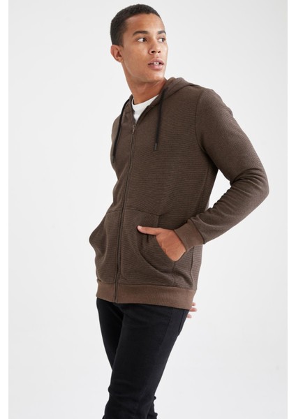 Slim Fit Kapüşonlu Fermuarlı Uzun Kollu İçi Yumuşak Tüylü Hırka R4099AZ21AU modelleri