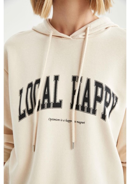 Slogan Baskılı Relax Fit Kapüşonlu Sweatshirt V2708AZ21AU