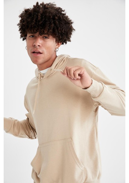 Oversize Fit Kapüşonlu Basic Pamuklu İçi Yumuşak Tüylü Sweatshirt R4669AZ21AU