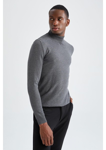 Slim Fit Yarım Balıkçı Yaka Triko Kazak X2585AZ21CW