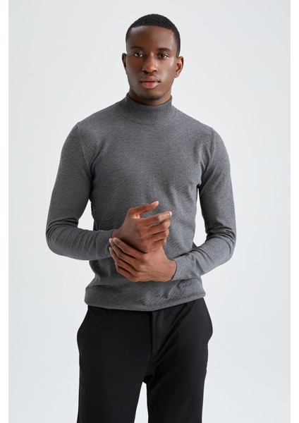 Slim Fit Yarım Balıkçı Yaka Triko Kazak X2585AZ21CW