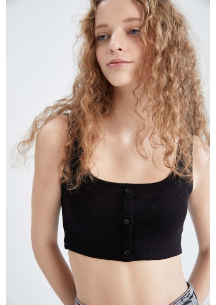 Coool Askılı Pamuklu Düğmeli Crop Top V8053AZ22SM