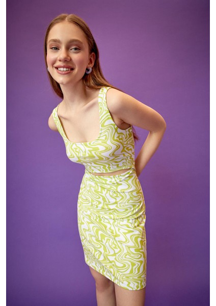 Coool A Kese Ebruli Desenli Göbek Dekolteli Askılı Mini Elbise X8777AZ22SM fiyatları