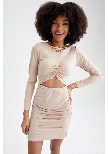 Bisiklet Yaka Göbek Dekolteli Uzun Kollu Mini Elbise Y0838AZ22SP fiyatları