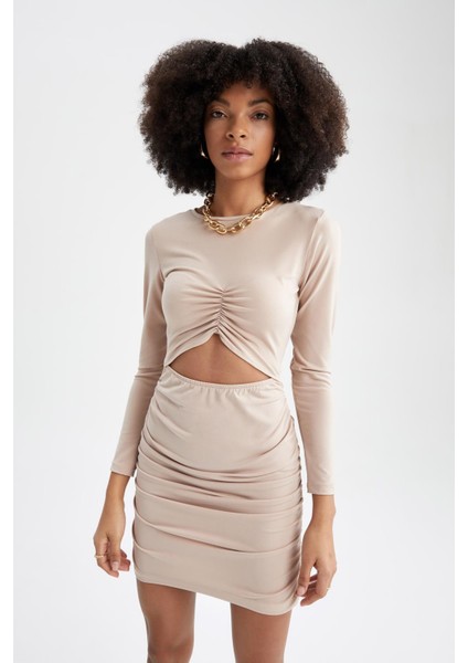 Bisiklet Yaka Göbek Dekolteli Uzun Kollu Mini Elbise Y0838AZ22SP modelleri