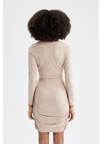 Bisiklet Yaka Göbek Dekolteli Uzun Kollu Mini Elbise Y0838AZ22SP indirimleri