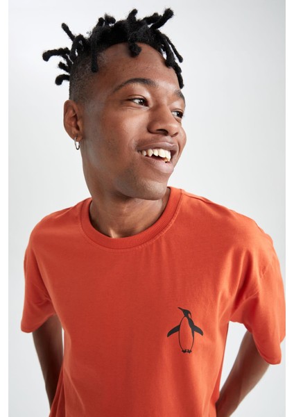 Boxy Fit Bisiklet Yaka Baskılı Pamuklu Penye Tişört X5823AZ22SM