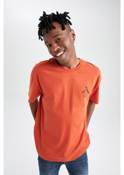 Boxy Fit Bisiklet Yaka Baskılı Pamuklu Penye Tişört X5823AZ22SM fırsatları