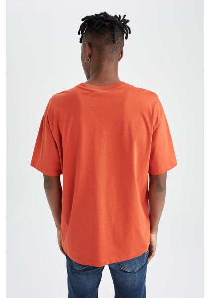 Boxy Fit Bisiklet Yaka Baskılı Pamuklu Penye Tişört X5823AZ22SM indirimleri