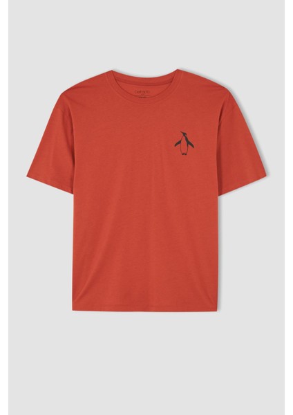 Boxy Fit Bisiklet Yaka Baskılı Pamuklu Penye Tişört X5823AZ22SM