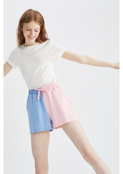 Renk Bloklu Cepli Beli Bağcıklı Relax Fit Mini Şort U9098AZ22SM