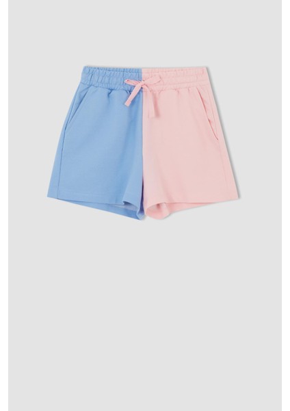 Renk Bloklu Cepli Beli Bağcıklı Relax Fit Mini Şort U9098AZ22SM