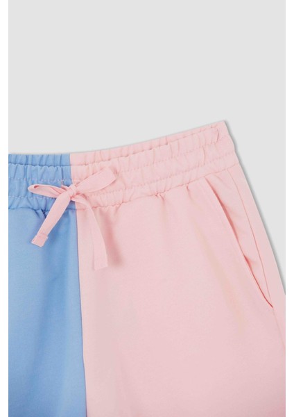 Renk Bloklu Cepli Beli Bağcıklı Relax Fit Mini Şort U9098AZ22SM