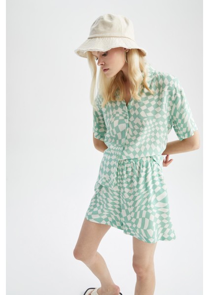 Relax Fit Desenli Viskon Kısa Kollu Gömlek X7297AZ22SM fırsatları