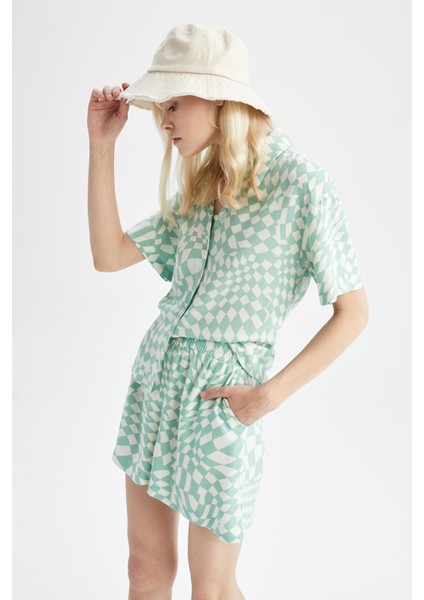 Relax Fit Desenli Viskon Kısa Kollu Gömlek X7297AZ22SM