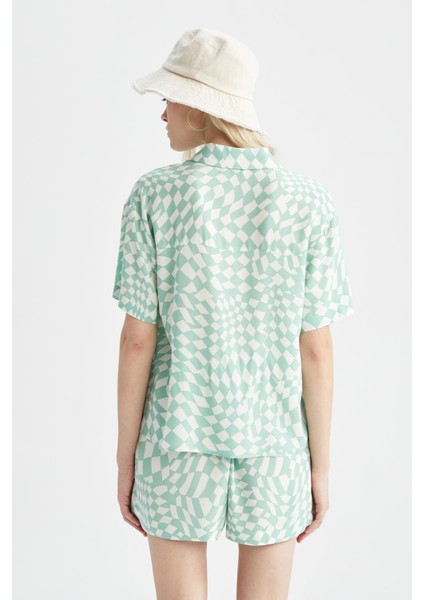 Relax Fit Desenli Viskon Kısa Kollu Gömlek X7297AZ22SM