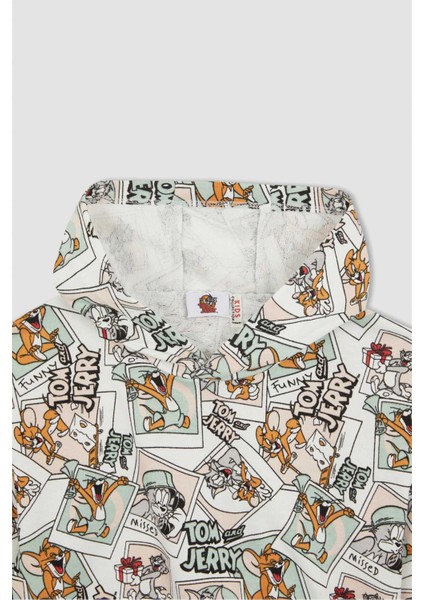Kız Çocuk Tom & Jerry Crop Kapüşonlu Desenli Sweatshirt X0206A622SP