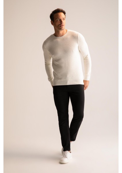 Regular Fit Bisiklet Yaka Geri Dönüşümlü Triko Kazak U5140AZ22WN fiyatları