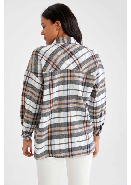 Relax Fit Ekose Desenli Cep Detaylı Geri Dönüşümlü Flanel Oduncu Gömlek Tunik S0420AZ21WN