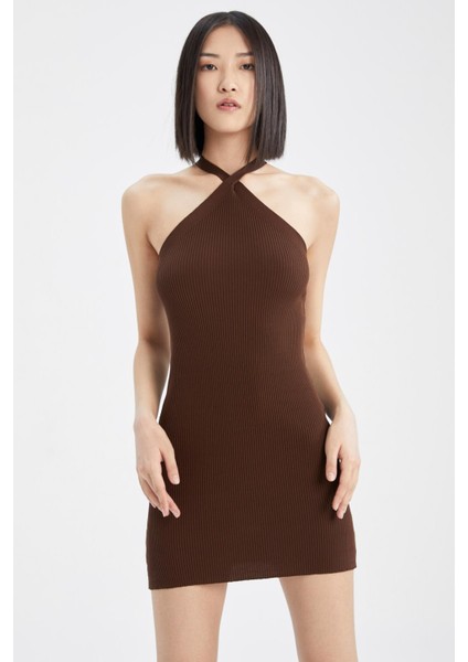 Fitted Halter Yaka Kolsuz Mini Örgü Triko Elbise X7131AZ22SP fırsatları