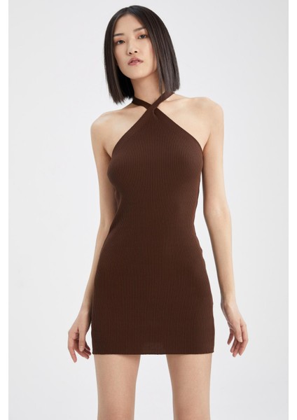 Fitted Halter Yaka Kolsuz Mini Örgü Triko Elbise X7131AZ22SP indirimleri