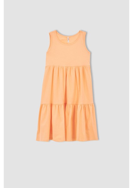 Kız Çocuk Regular Fit Bisiklet Yaka Kolsuz Pamuklu Elbise W7758A622SM