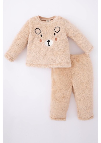 Erkek Bebek Nakışlı Bisiklet Yaka Pelüş Pijama Takım Y4060A222WN