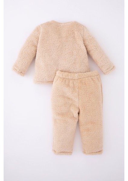 Erkek Bebek Nakışlı Bisiklet Yaka Pelüş Pijama Takım Y4060A222WN