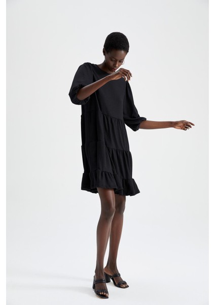 Bisiklet Yaka Basic Yarım Balon Kollu Gofre Dokulu Elbise Y7042AZ22HS fiyatları