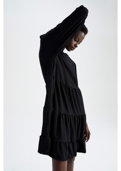 Bisiklet Yaka Basic Yarım Balon Kollu Gofre Dokulu Elbise Y7042AZ22HS fırsatları