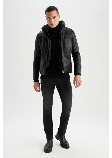 Slim Fit Kapüşonlu İçi Yumuşak Tüylü Suni Deri Mont N9693AZ22WN fiyatları