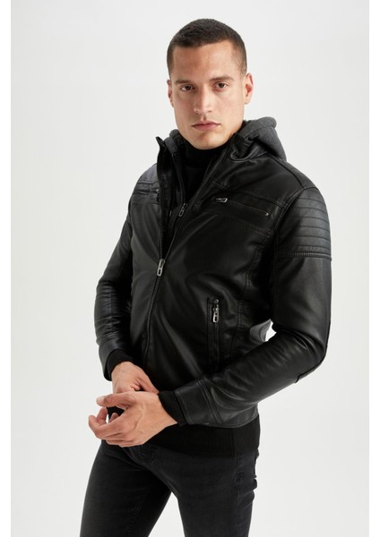 Slim Fit Kapüşonlu İçi Yumuşak Tüylü Suni Deri Mont N9693AZ22WN indirimleri
