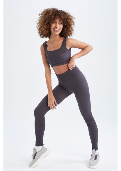 Fit Dikişsiz Yüksek Bel Sporcu Ağır Kumaş Tayt X0175AZ22AU