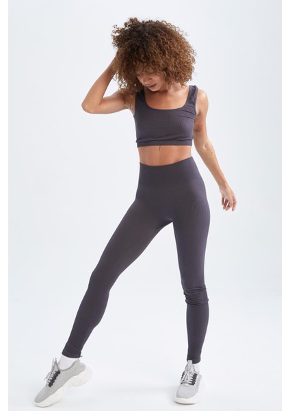 Fit Dikişsiz Yüksek Bel Sporcu Ağır Kumaş Tayt X0175AZ22AU