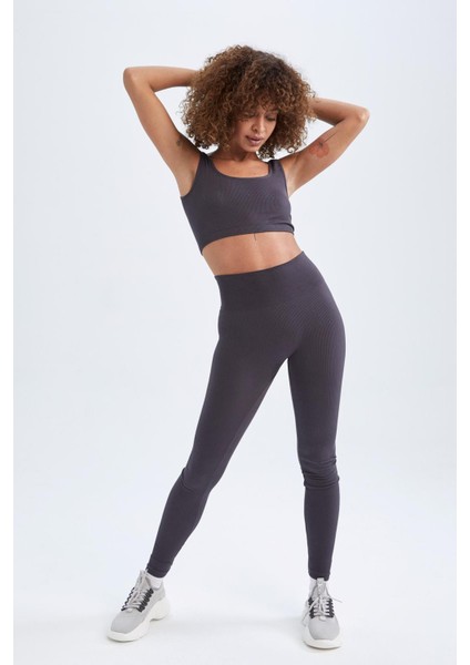 Fit Dikişsiz Yüksek Bel Sporcu Ağır Kumaş Tayt X0175AZ22AU