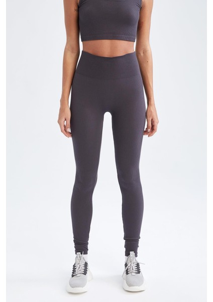 Fit Dikişsiz Yüksek Bel Sporcu Ağır Kumaş Tayt X0175AZ22AU