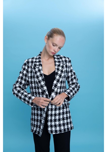Oversize Fit Kazayağı Desenli Blazer Ceket Z0874AZ22AU