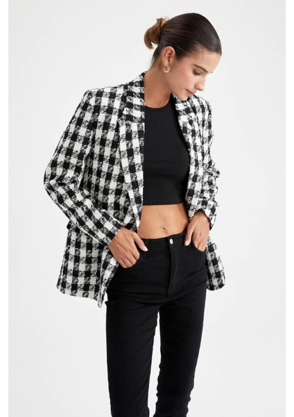 Oversize Fit Kazayağı Desenli Blazer Ceket Z0874AZ22AU fırsatları