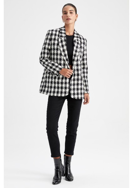 Oversize Fit Kazayağı Desenli Blazer Ceket Z0874AZ22AU indirimleri